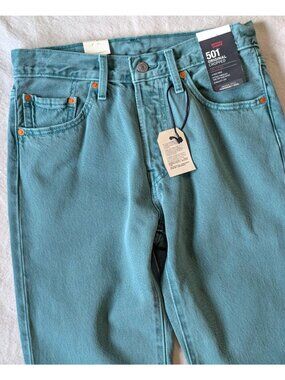 Levi's Premium Women 501 Original Cropped Button Fly Jeans  27x26  Green NWT